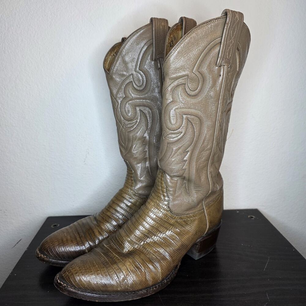 TONY LAMA 8817 TAUPE BEIGE TONED LIZARD LEATHER COWBOY BOOTS Men's Size 7.5 D